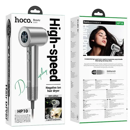 Фен Hoco high-speed negative ion hair dryer with digital display HP10, 2 speed, 4 temperatures - фото 2