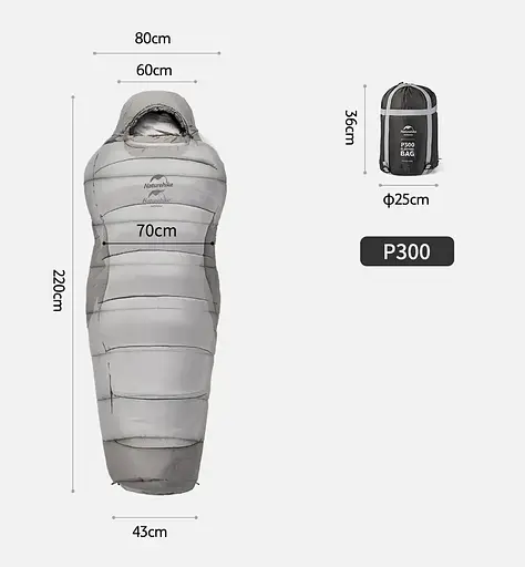 Туристичний спальний мішок-кокон Naturehike P400 (до -18C) Сірий - фото 6