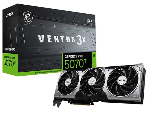 Видеокарта GeForce RTX 5070 Ti MSI VENTUS 3X OC 16Gb GDDR7 256-bit HDMI/3xDP 2497/28000 MHz 16-pin (G507T-16V3C) - фото 1