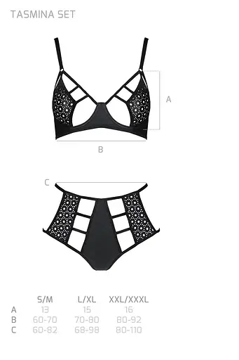 Комплект белья Passion TASMINA Set S/M black лиф высокие трусики с корсетом сзади - фото 7