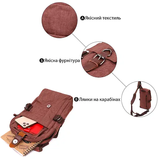 Плечова сумка для чоловіків із щільного текстилю Vintage 16х29х8 см sum0028977 - фото 5