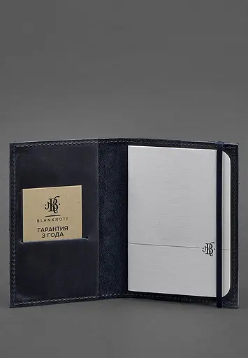 Кожаная обложка для паспорта 1.0 синяя Crazy Horse - фото 3