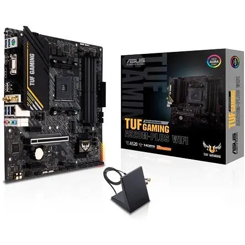 Материнская плата Asus TUF Gaming AM4 (A520) A520M-PLUS WIFI, A520, 4xDDR4, Int.Video(CPU), 4xSATA3, 1xM.2, 1xPCI-E 16x 3.0, 2xPCI-E 1x8 Bluetooth 5.0, 6xUSB3.2/6xUSB2.0, VGA/HDMI/DP, MicroATX - фото 2