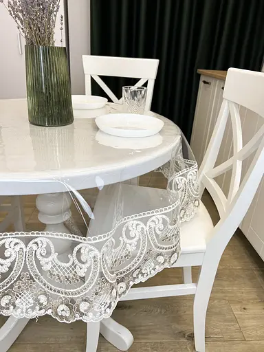 Силіконова скатертина з біло-кавовим мереживом Арка 15 см 220х200 см - фото 3