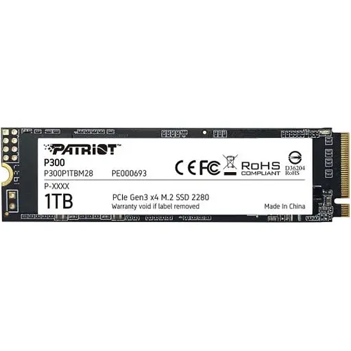 Твердотельный SSD-накопитель 1 ТБ, Patriot P300, PCI-E 3.0x4, M.2 2280, 3D TLC, 2100/1650 МБ/с (P300P1TBM28) - фото 1