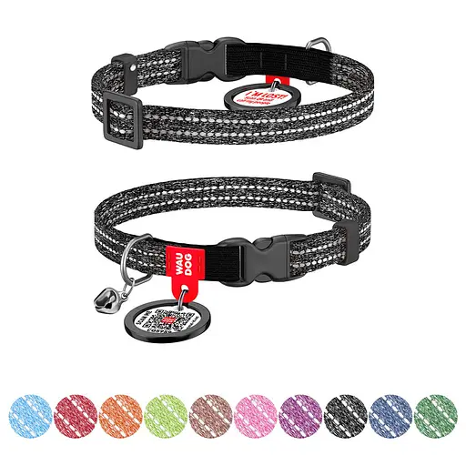 Ошейник для кошек из восстановленного хлопка Waudog Re-cotton с QR-паспортом светоотражающий пластиковый фастекс XS Ш 10 мм Дов - фото 2