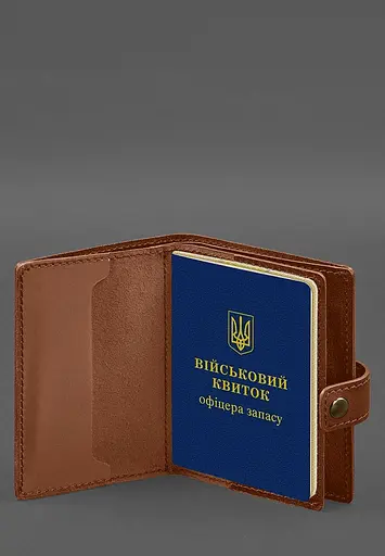 Кожаная обложка-портмоне для военного билета офицера запаса (узкий документ) Светло-коричневая - фото 4
