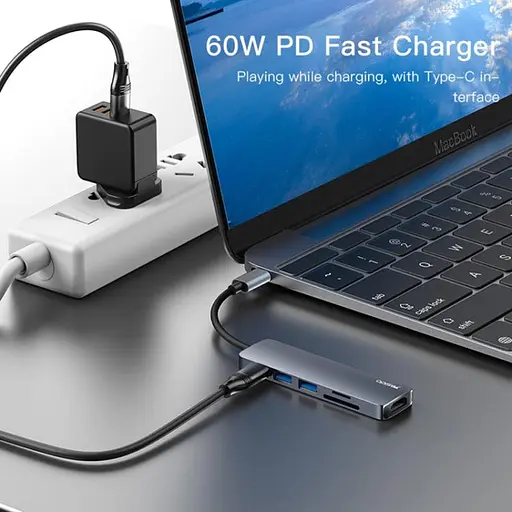 Перехідник Hub Yesido HB11 6 в 1 USB-C to TF/SD + USB 3.0/2.0 + PD - фото 2