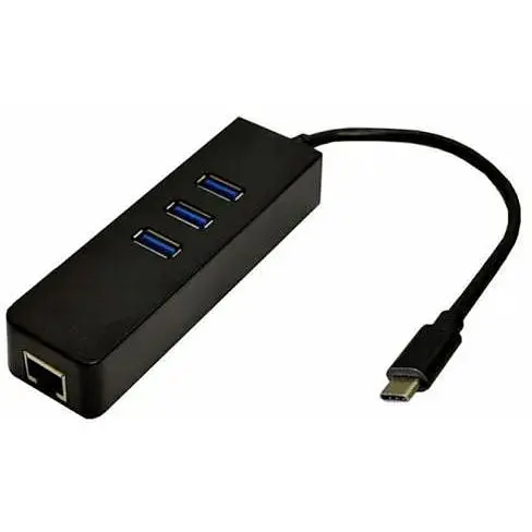 Хаб Usb Dynamode 4-in-1, черный, Type-C 3.1 - 3xUsb 3.0 / GLan, кабель 13 см (Usb3.1-TYPEC-RJ45-Hub3) - фото 1
