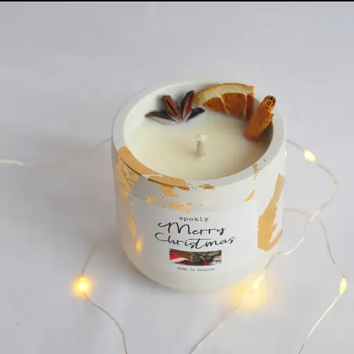 Ароматична свічка ручної роботи із соєвого воску «Mulled wine» Spokiy SP2393, 130 г у гіпсовому кашпо - фото 5