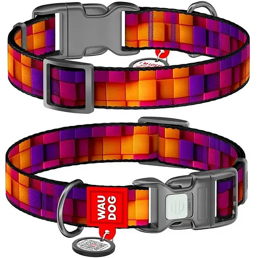 Нашийник для собак нейлоновий Waudog Nylon з QR паспортом Куби 3Д S 1.5х 25-35 см - фото 1