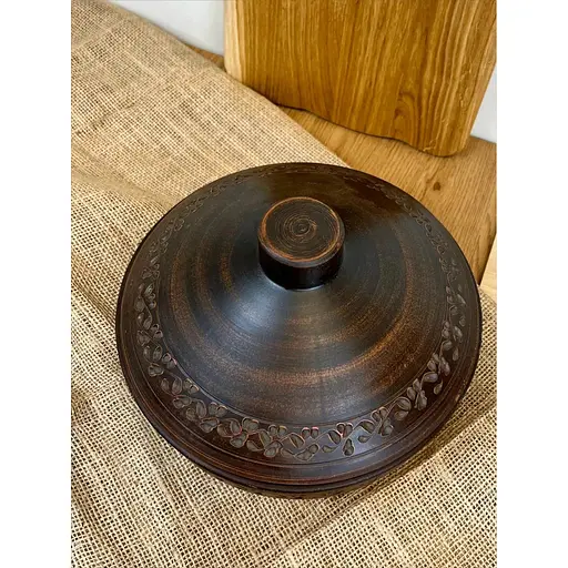 Сковорода 3 літри керамічна (глиняна) з кришкою різьблена Декор - фото 2