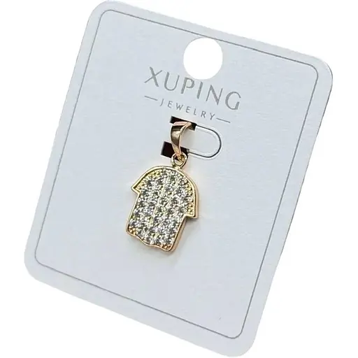 Жіночий кулон-підвіска Xuping Рука Фатіми (Хамса) з медичного золота з блискучими вставками Гіпоалергенний - фото 1