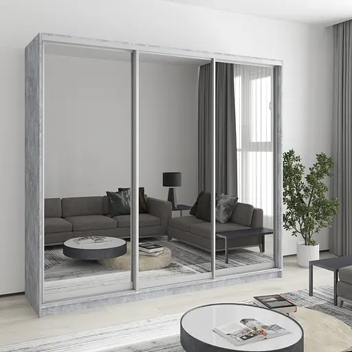 Шкаф-купе трехдверный MebelStar Стандарт AL 3 Зеркала 230x45x210 см Бетон (MBS-3015)