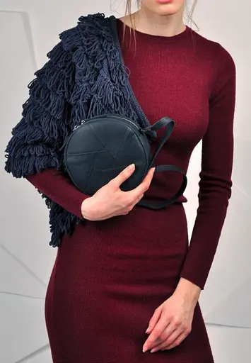 Шкіряна кругла жіноча сумка Бон-Бон синя Crazy Horse - фото 2