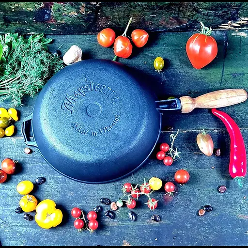 Сковорода Maysternya чугунная Ø24 см с высоким бортом и деревянной ручкой (Т304) - фото 3