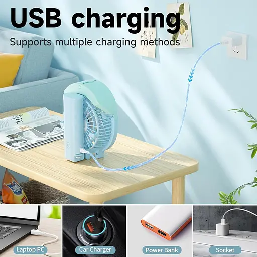 Портативный вентилятор HandFan 3 скорости распылитель 55 мл, складной на 180° - фото 2