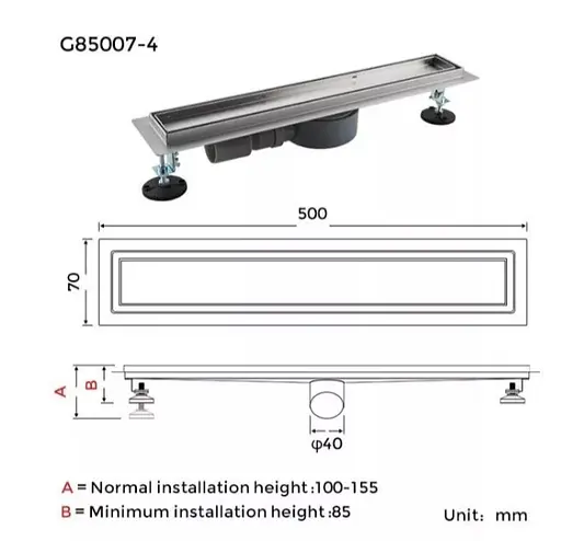 Душевой трап под плитку Gappo 70х500 мм, нержавеющая сталь G85007-4. - фото 9
