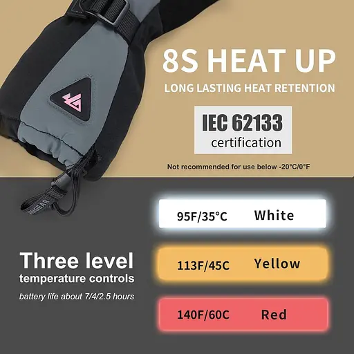 Рукавички, що перезаряджаються з підігрівом Unigear для чоловіків і жінок, лижні рукавички з підігрівом від електричної батареї - фото 2