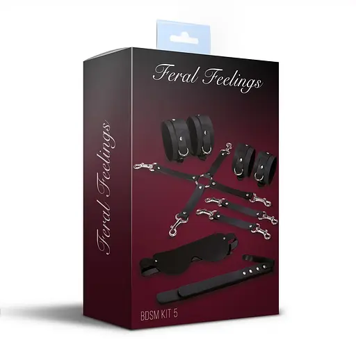 Набір для БДСМ 5 в 1 Feral Feelings BDSM Kit 5 Black, наручники, поножі, хрестовина, маска, паддл - фото 2