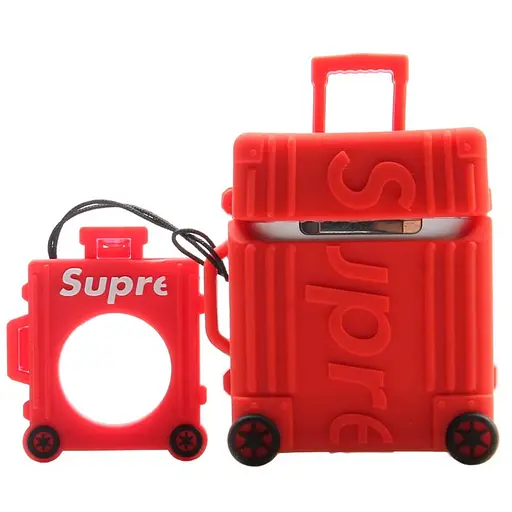 Силіконовий футляр Brand для навушників AirPods 1/2 + кільце Supreme red - фото 3