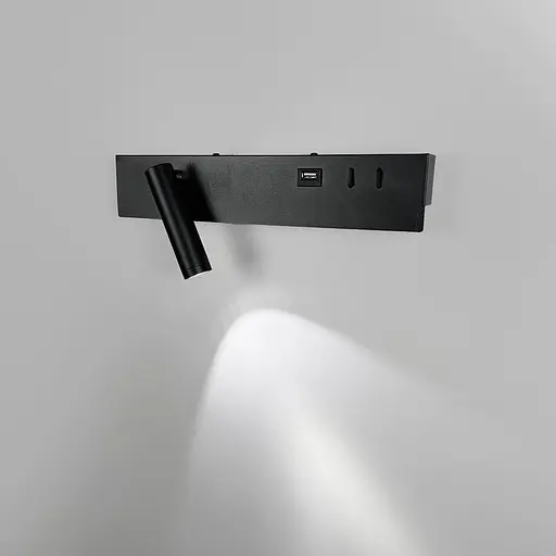 Чорное бра с поворотным спотом слева | разъем USB Line F Арт. WJ028/2R BK (правий) | USB-A - фото 4