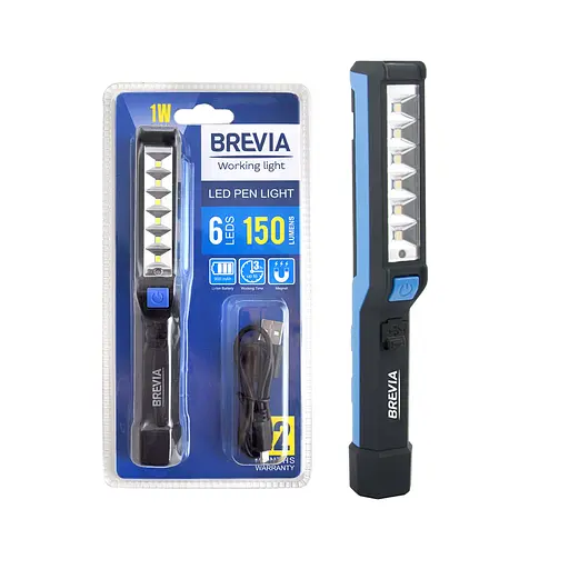Фонарь инспекционный Brevia LED Pen Light 6SMD+1W LED 150lm 900mAh microUSB(11210)