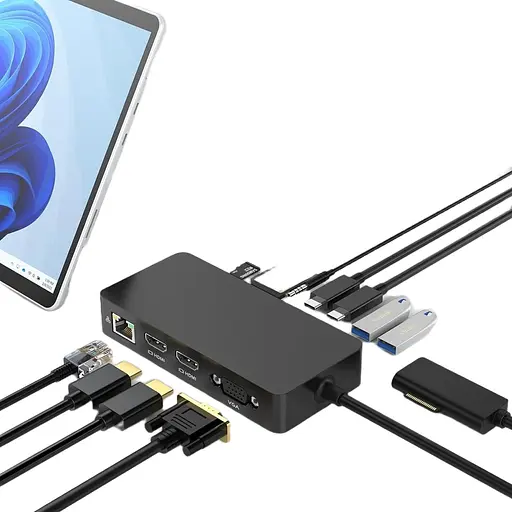 Док-станція Microsoft Surface Dock 12 в 1 два HDMI VGA USB C USB A Ethernet аудіо слот для картки SD/TF