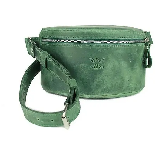 Шкіряна поясна сумка зелена вінтажна - фото 1