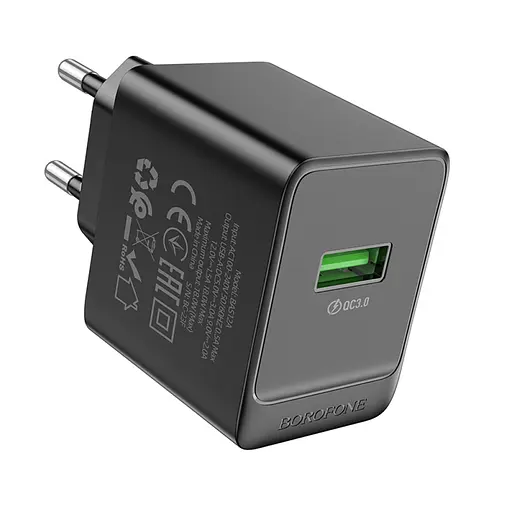 Мережевий зарядний пристрій Borofone BAS12A Erudite single port QC3.0 charger Чорний - фото 2