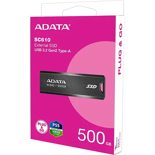 Накопичувач SSD Adata SSD накопичувач 500GB USB3.2 BLACK SC610-500G-CBK/RD (SC610-500G-CBK/RD) - фото 7
