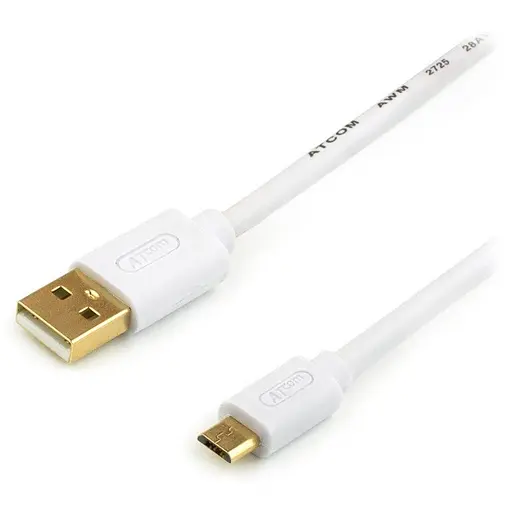 Кабель USB 2.0 AM - microUSB (5P), 1.8 м, білий, Atcom Premium (16122) - фото 1