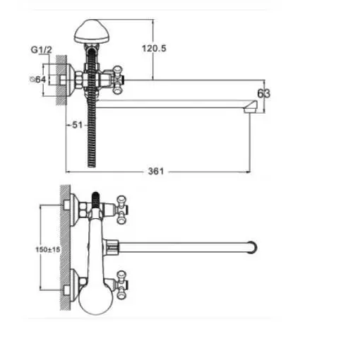 Змішувач для ванни Troya DMT7-B722 двовентильний 30412 - фото 2