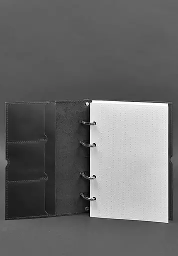 Шкіряний блокнот А5 на кільцях (софт-бук) 9.0 в м'якій чорній обкладинці - фото 3