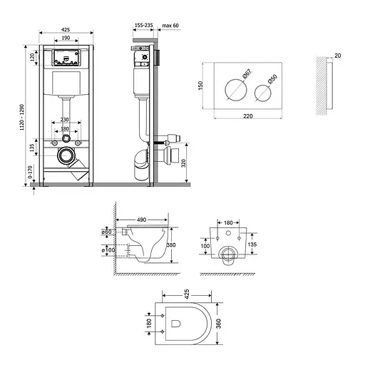 Подвесной унитаз Qtap Taurus Ultra Quiet + инсталляция Qtap Nest 4 в 1 (круглая клавиша White), Белый - фото 2