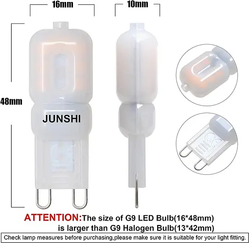 Светодиодная лампа JUNSHI G9, от 2,5 Вт до 20 Вт, теплый белый 3000 K, 210 люменов, AC220-240V - фото 3