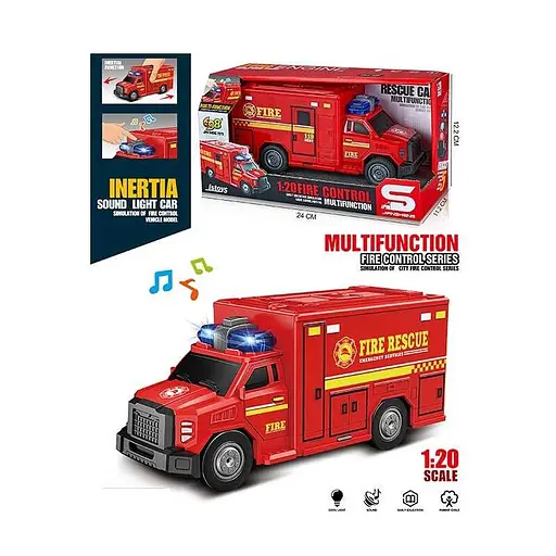 Машина спецтехніки Пожежна машина, JS165B, звук, підсвітка, гумові колеса, інерція - фото 2