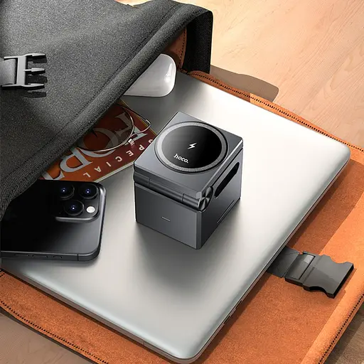 Бездротовий зарядний пристрій Hoco CQ8 3в1 сірий - фото 8