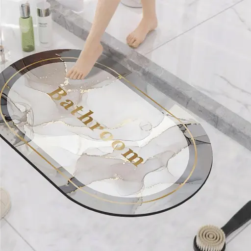 Суперпоглощающий Диатомитовый Коврик Aquarius для ванной 50х80 см Овал Светло-Серый Мрамор