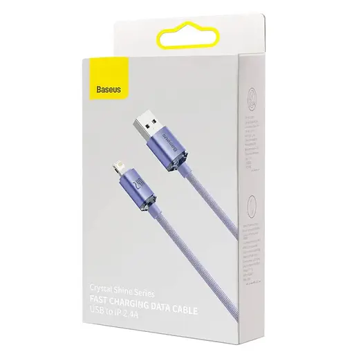 Кабель Baseus Crystal Shine Series Fast Charging Data Cable USB to iP 2.4A 1.2m Purple - фото 2
