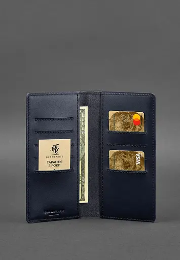 Кожаный портмоне-купюрник 11.0 темно-синий Краст - фото 3