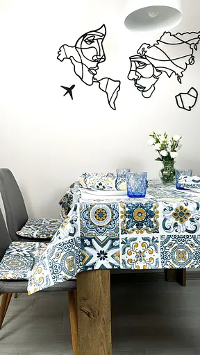 Водоотталкивающая Скатерть Витраж плитка синяя 220х140 см (+ 4 салфетки 30х40) - фото 2