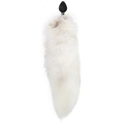 Силіконова анальна пробка з хвостом із натурального хутра Art of Sex size M White fox - фото 2