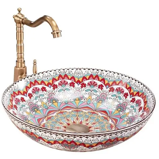 Умивальник Rea Peru накладний з візерунком REA-U6031, Цветной - фото 1