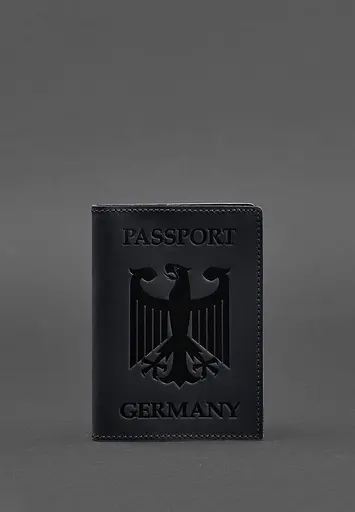 Кожаная обложка для паспорта с гербом Германии темно-синяя Crazy Horse - фото 2