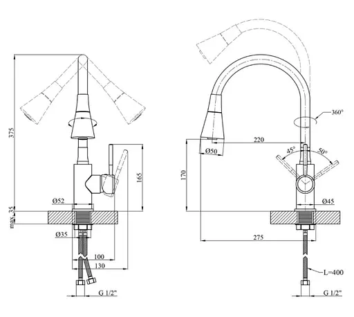 Змішувач для кухні Kroner KRM Kuche - C132BLK (CV033126) - фото 9