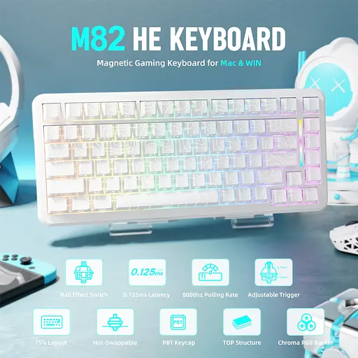 Игровая магнитная клавиатура MAMBASNAKE M82 HE / Hall Effect / Magnetic Switch / 75% / Rapid Trigger / White - фото 3