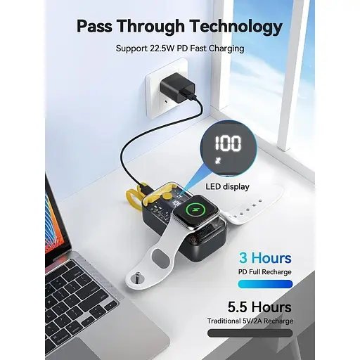 Зарядний пристрій NEWDERY 10000 мАг для iPhone Apple Watch Вбудовані кабелі - фото 2