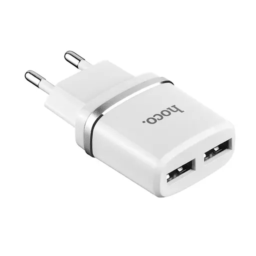 МЗП Hoco C12 Charger + Cable Lightning 2.4A 2USB Білий - фото 2