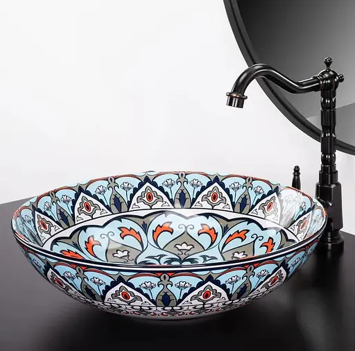 Умивальник Rea Mexico накладний з візерунком REA-U6030, Цветной - фото 6